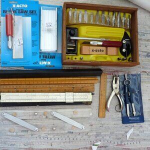 Bundle lot craft tools rulers X-Acto knives miter compas punch home shooling art